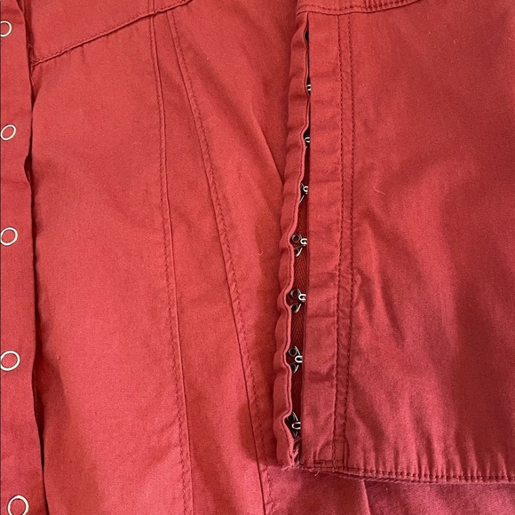 Free People Red Snap Front Boho Shirt Dress Long Sleeve Size XS Fits S/M - Picture 6 of 7